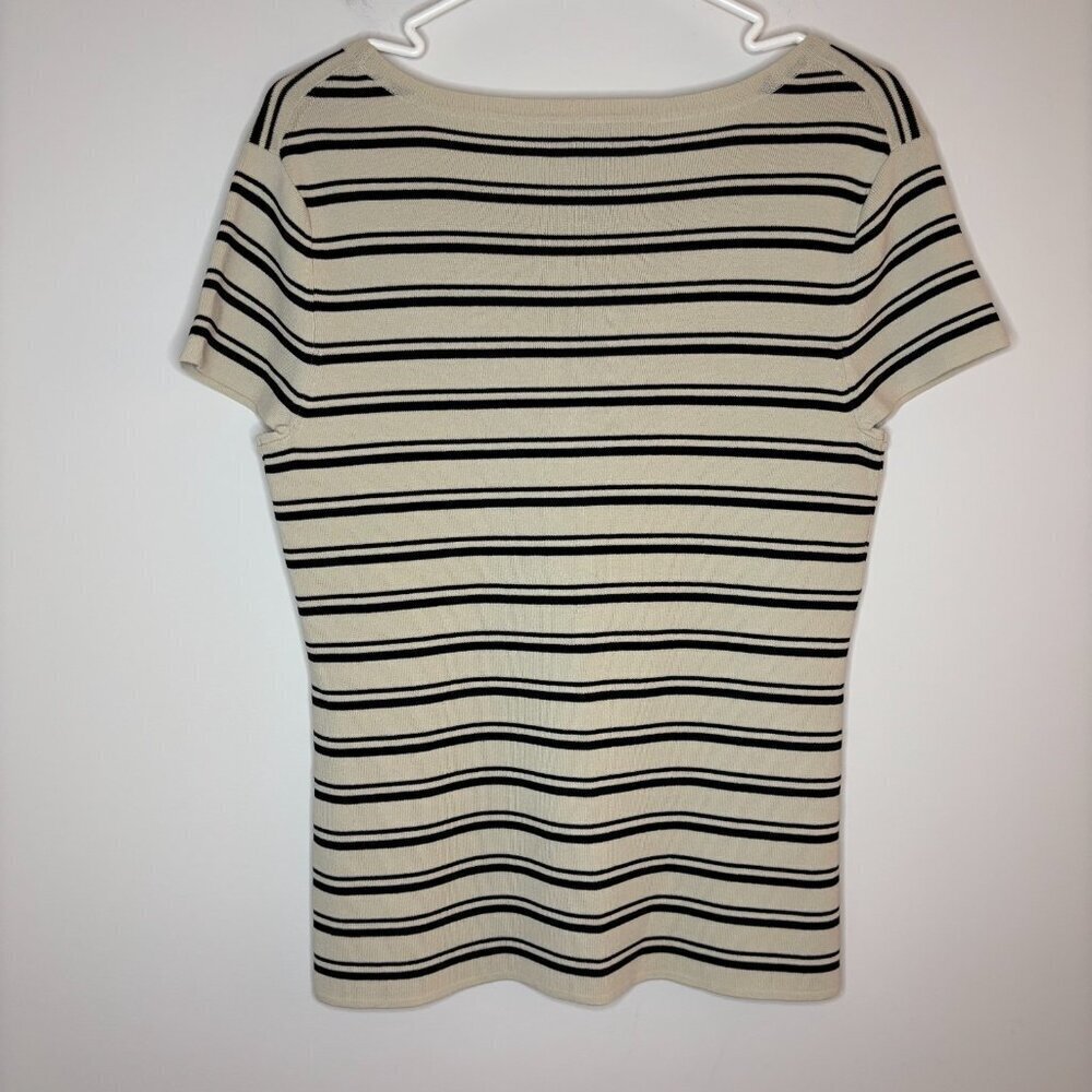GEOFFREY BEENE NEW Knit Short Sleeve V-Neck Top Womens L Tan Black - Picture 3 of 6